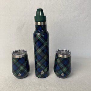 TAL Insulated Wine Thermos With 2 Tumblers Double Wall Blue Plaid New